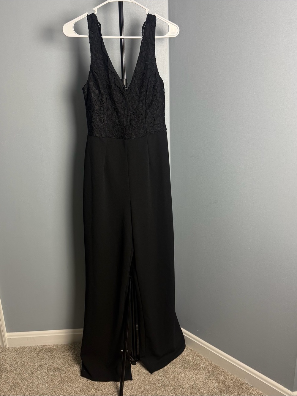 Mi Ami Black Lace top Bodice Sleeveless Jumpsuit Wide Leg Pant size medium - Picture 2 of 11